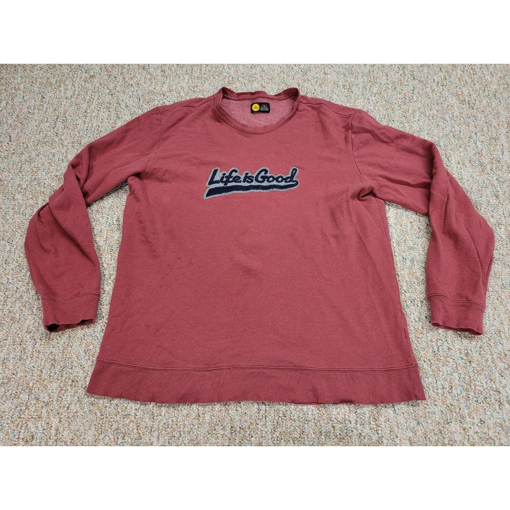 Life Is Good Sweater‎ Mens XL Light Red Classic Fit Crew Neck Sweatshirt Logo